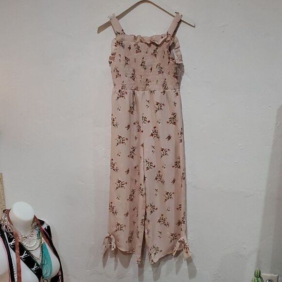 Rare Editions Pink Floral Wide Leg Jumpsuit with Metallic Threads Kids Size 8 - Picture 1 of 11
